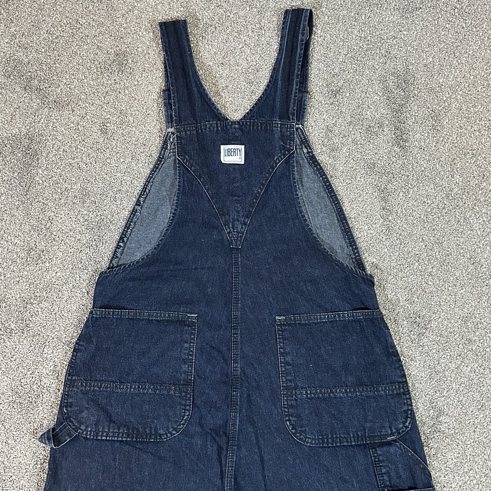 Liberty Overalls Men's 38x31 Dark Denim Bib Carpenter Green Stitch Zip Pocket - Picture 4 of 11